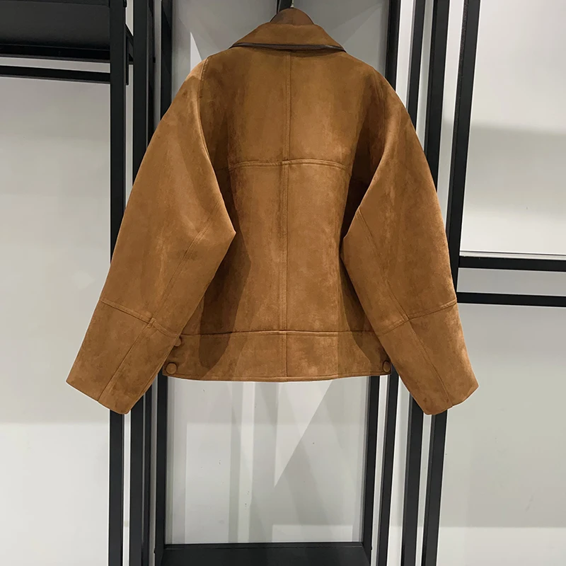 カレフルレザー ジャケット レディース テーラード エイプ モーターサイクル スレカラー フリップ PUレザー オートバイ アウター フレンチスレ ルーズフィット