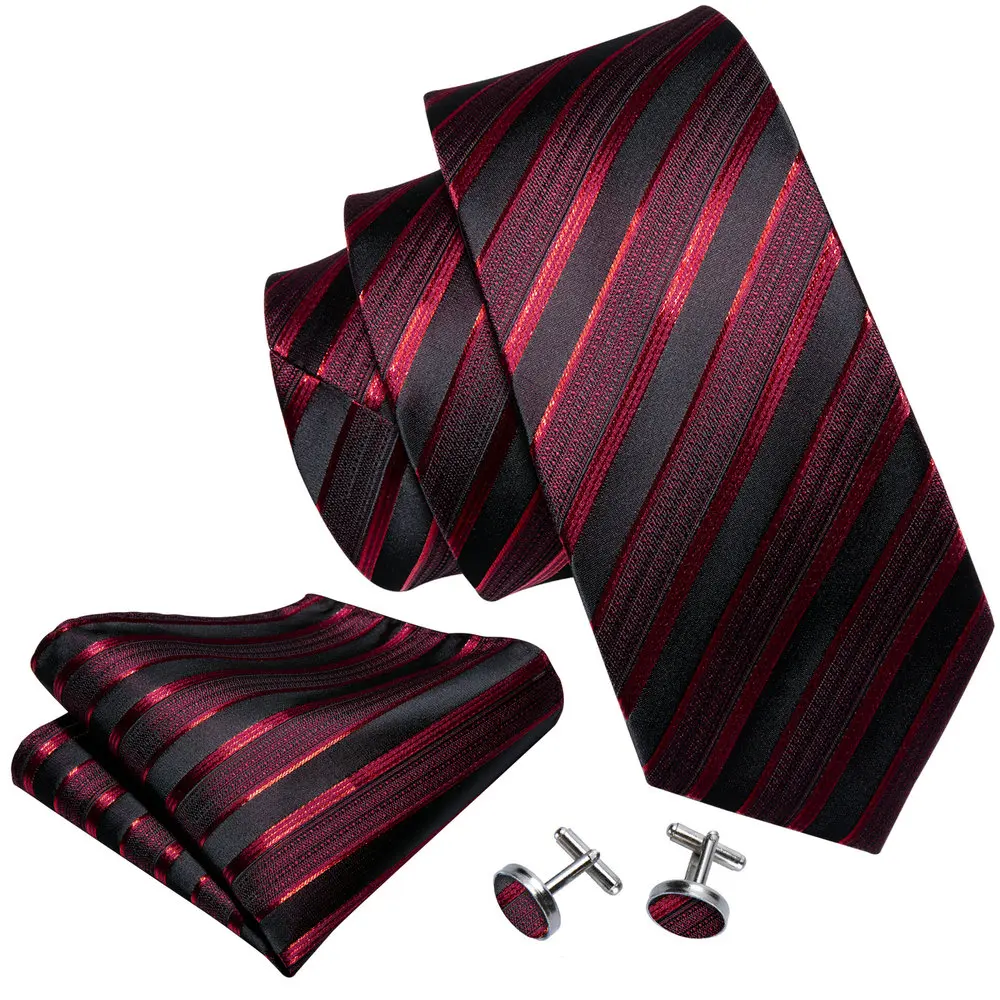 

Classic Red Stripe Mens Ties Fashion Silk Woven Neck-Tie Handkerchief Cufflink Sets Party Wedding Designer Barry.Wang B-5022