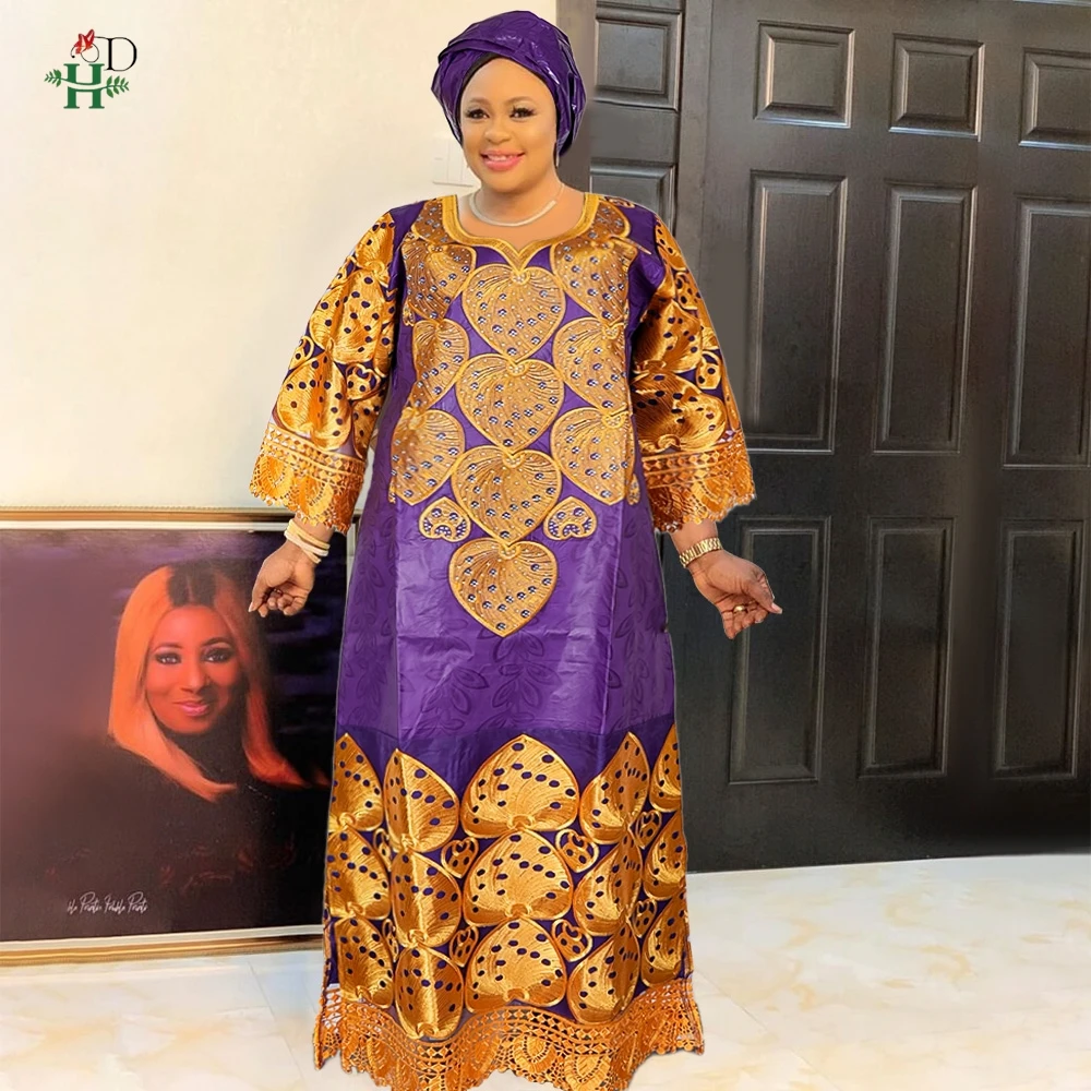 H & D-vestidos africanos para mujer, vestido Bazin Riche bordado de talla grande, vestidos Bubu de boda, caftán elegante Boubou Djellaba, ropa