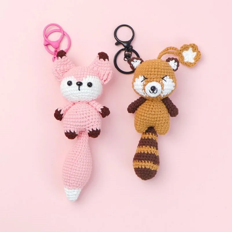 

Handmaking Cartoon Animal Doll Crochet Keychain Cute Raccoon Knitted Keyrings For Bag Pendant Kawaii Fox Car Keys Keychain Gifts