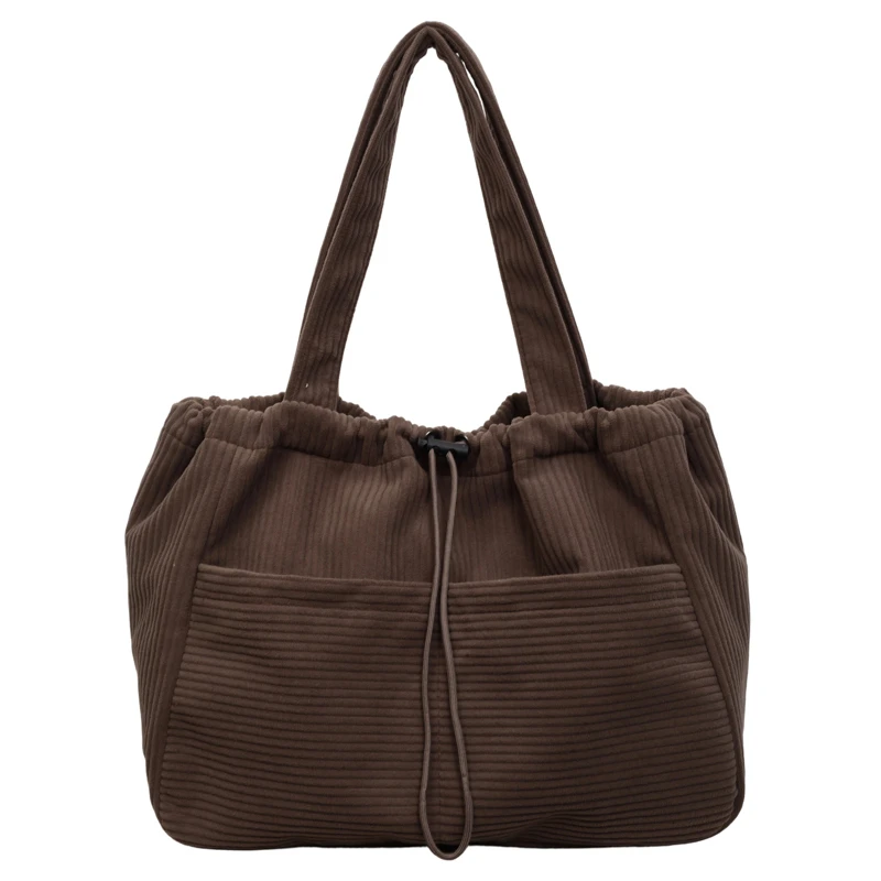 Women Corduroy Drawstring Tote Bag Large Capacity Soft Shoulder Handbag For Ladies Daily Shopping Travel Commute