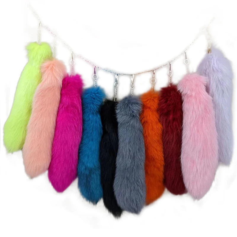 Natural Fox Fur Tail Keychain Furry Tail Keychain 2024 Chic y2k Beautiful Accessory Length 40 cm Car Keychains For Women