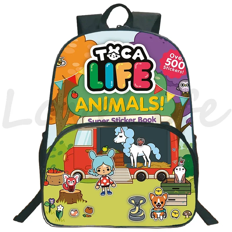 16 Inch Toca Life World Print School Bag Anime Bookbag Large Capacity Backpack for Primary School Boys Girls Travel Backpack