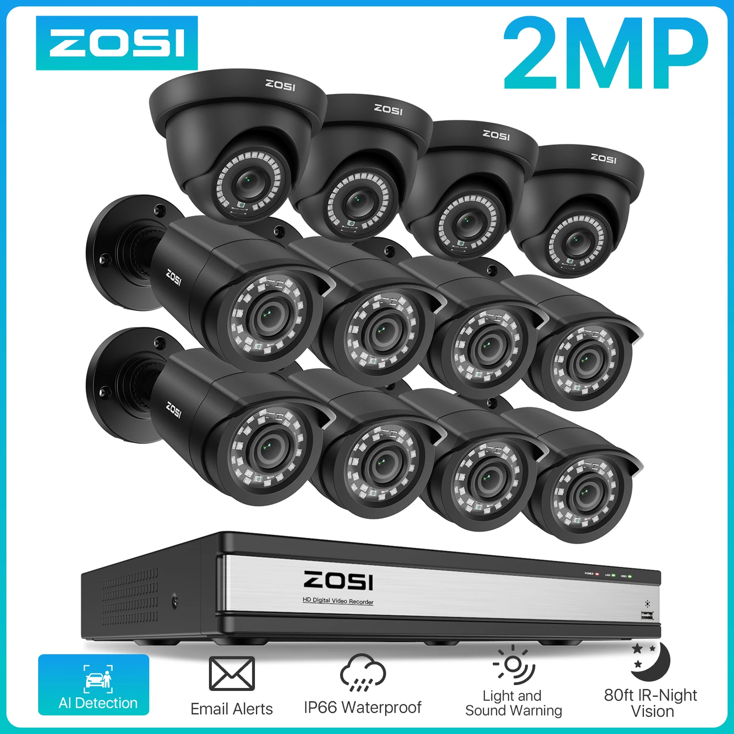 

ZOSI 16CH CCTV Security Camera System 1080P Outdoor Indoor Surveillance Cameras H.265+ 16Channel 2MP DVR Kit for 24/7 Recording