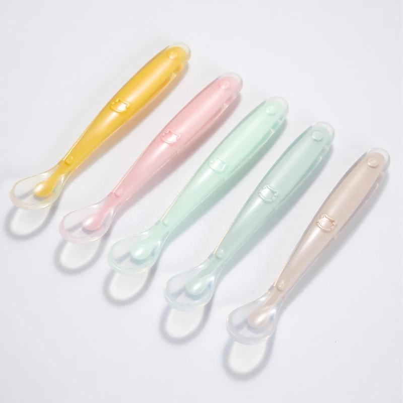 Baby Food Supplement Training  Soft Silicone Tableware Rice Paste Spoon Childrens Spoon Food Grade Silica Gel Baby Spoon