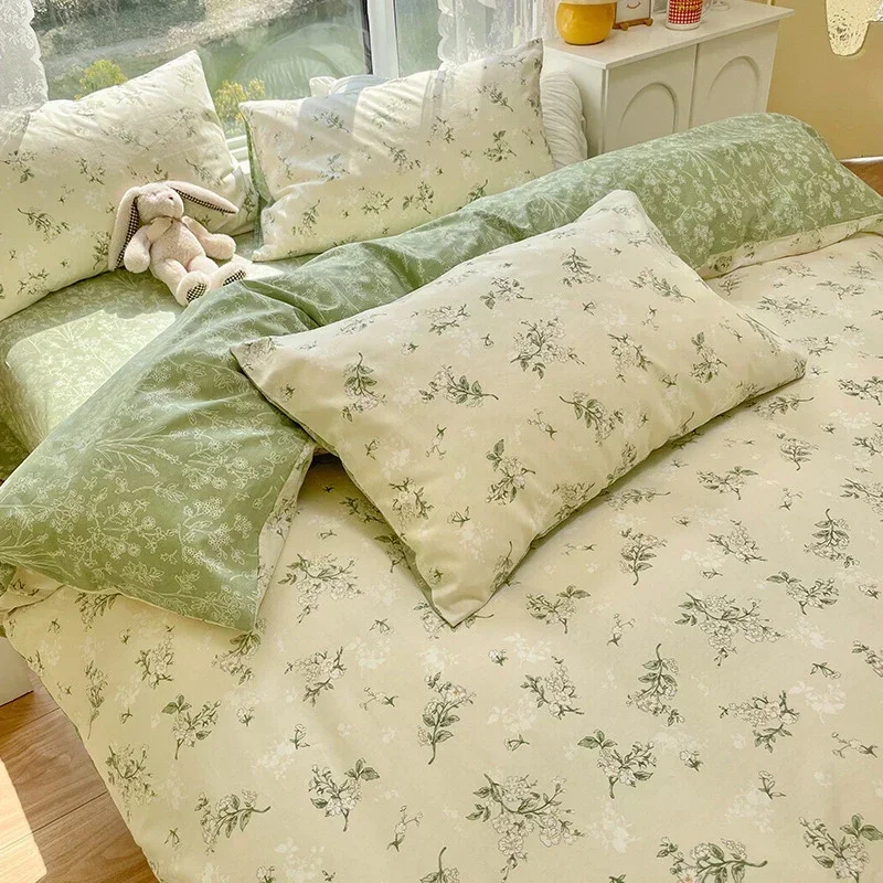 

Flowering Plant Print Queen Bedding Set Cotton Soft Comfortable Duvet Cover Set with Sheets Skin Friendly Comforter Bedding Sets