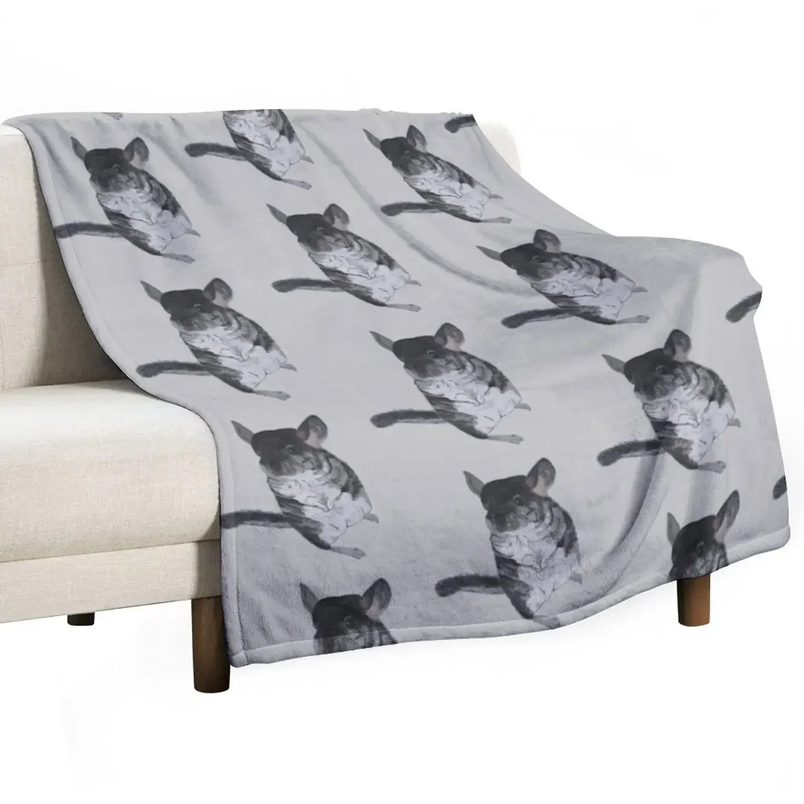 Grey Chinchilla Watercolor Throw Blanket Soft Beds decorative Decoratives Blankets