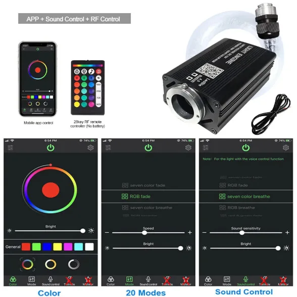 RGB Car Roof Star Light Fiber Optic Ceiling Lamp Kit Music Control APP Single Port Meteor Starry Sky Light for Interior Decor - Image 5