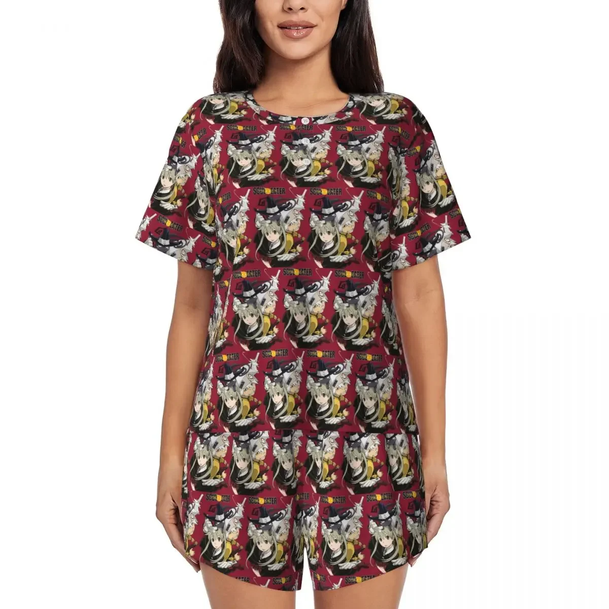 

Soul Eater Anime Round Neck Short Sleeve Nightgowns for Sleeping Sleepshirts Women Soft Pajama Set Short Pants
