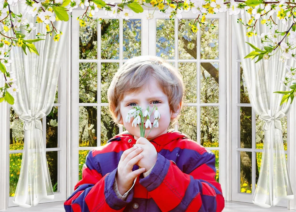 Spring Flowers Backdrop Spring Window Outdoor Garden Backdrop Floral Nature Photography Backdrop Party Decoration