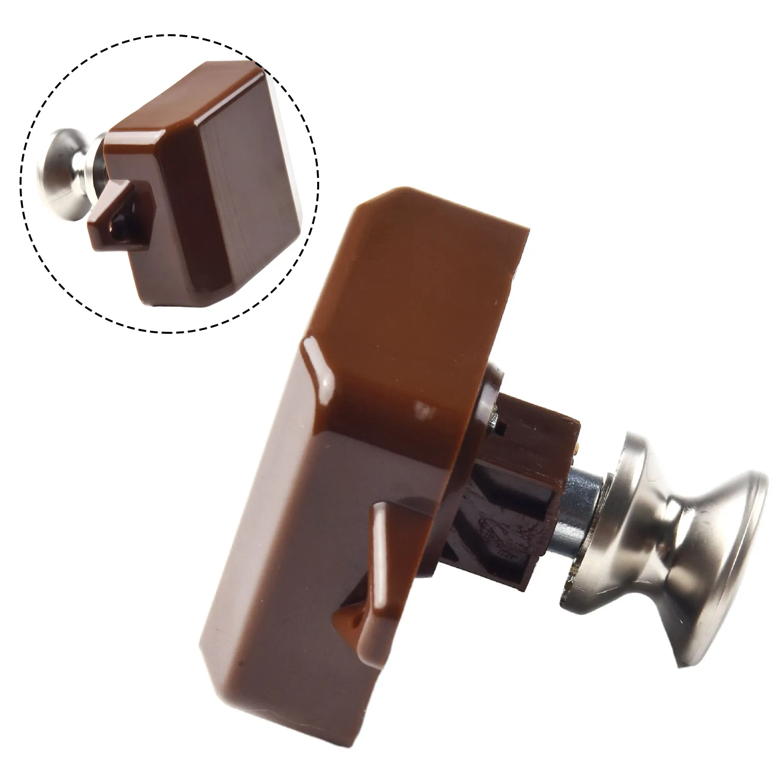 

RV Lock Large Brown Nickel Knob Motorhome Push Button Lock Interior Parts 26mm Hole ABS & Zinc Latch Suit Yacht Boat Furniture