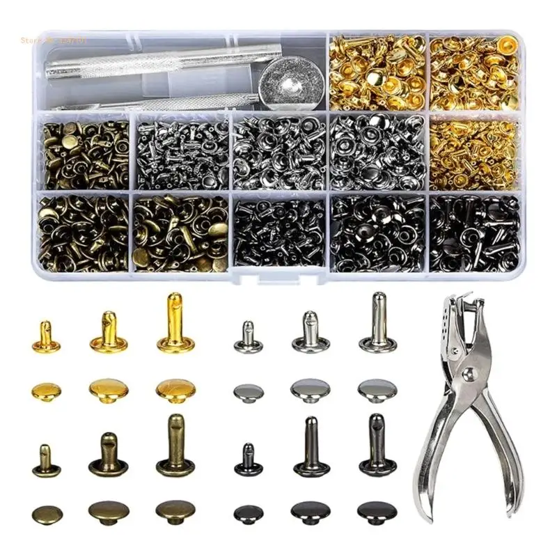 

480 Sets Leather Rivet Kits, 4 Colors 3 Sizes Leather Rivets and Snaps Dropship