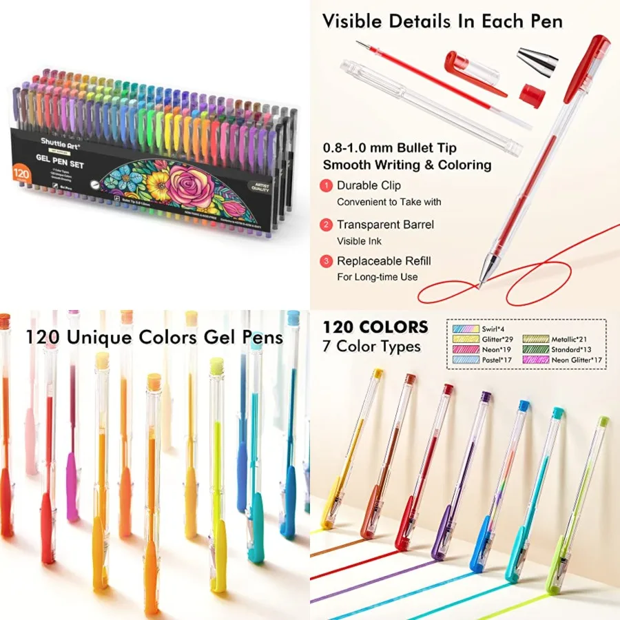 

120 Unique Colors No Duplicates Gel Pen Set for Adult Coloring Books Art Markers Vibrant Smooth-Flowing Gel Ink Pens Perfect fo