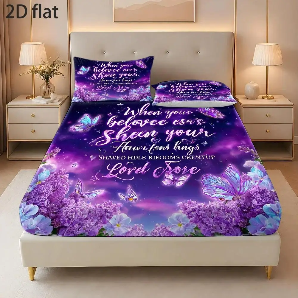 2D Digital Printed Three-Piece Bedding Set (Includes 1 Fitted Sheet + 2 Pillowcases) Mattress Protector, Fitted Elastic Style, Protective Cover, 2D Flat Priting, Mattress Protector, Dreamy Starry Sky Butterfly Pattern, Cyberpunk Futuristic Style, Halloween, Suitable for All Seasons, Machine Washable Design, Holiday Decoration, Various Sizes, Breathable Protective Cover Plus Pillowcase