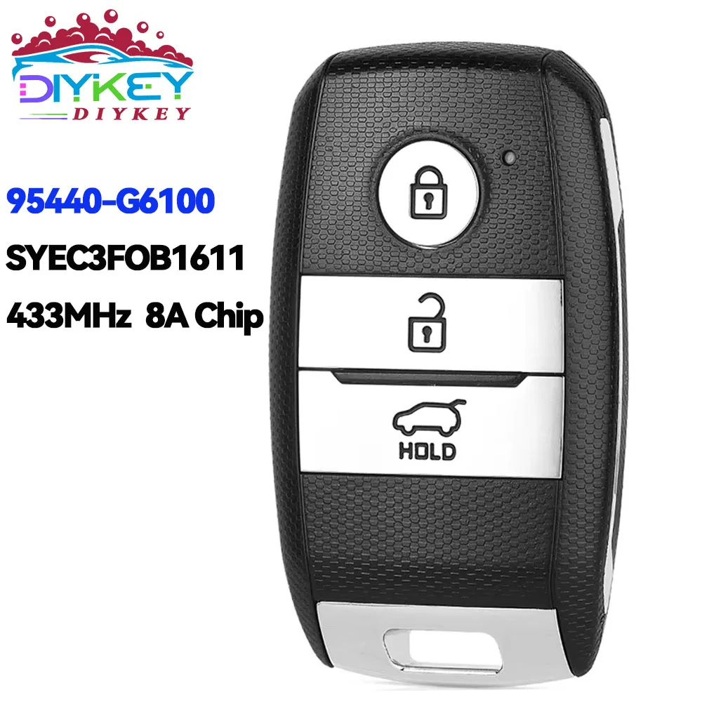 DIYKEY For KIA Picanto 2021 2022 95440-G6100 FCC ID: SYEC3FOB1611 3 Buttons Smart Remote 433MHz 8A Chip Car Key Fob