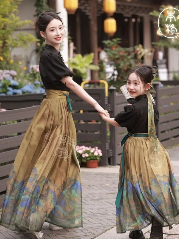 Origineel Meisje Hanfu Jurk Rok Chinese Stijl Vrouwen 2 Stuks Dagelijks Kostuum Set Mamianqun Ming Dynastie Paard Gezicht Rok Danskleding