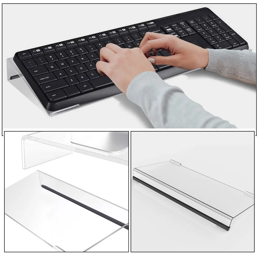 2Pcs Transparent Keyboard Holder Tilted Computer Keyboard Stand Stable Anti-Skid Ergonomic Support Computer Accessories for Desk