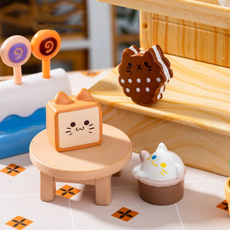만화 디저트 비스킷 버거 고양이 마이크로 풍경 장식품, 미니어처 장식 입상, 데스크탑 DIY 홈 장식 선물