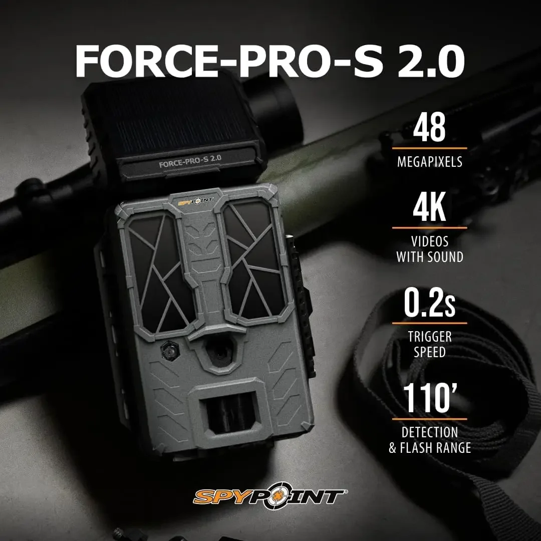 Force-PRO-S 2.0 Solar Trail Camera, Non-Cellular, Integrated Solar Panel, 0.2S Trigger Speed,110 ft Detection Range, 4K