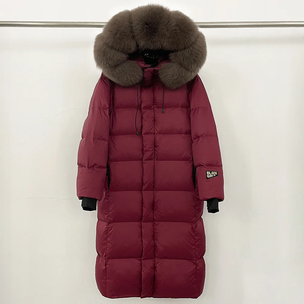 أسفل سترة المرأة سترة طويلة منتفخة الشتاء كبير الراكون الفراء طوق سميكة الدافئة مقنعين سترة الإناث مقاوم للماء أسفل معطف الخريف #4