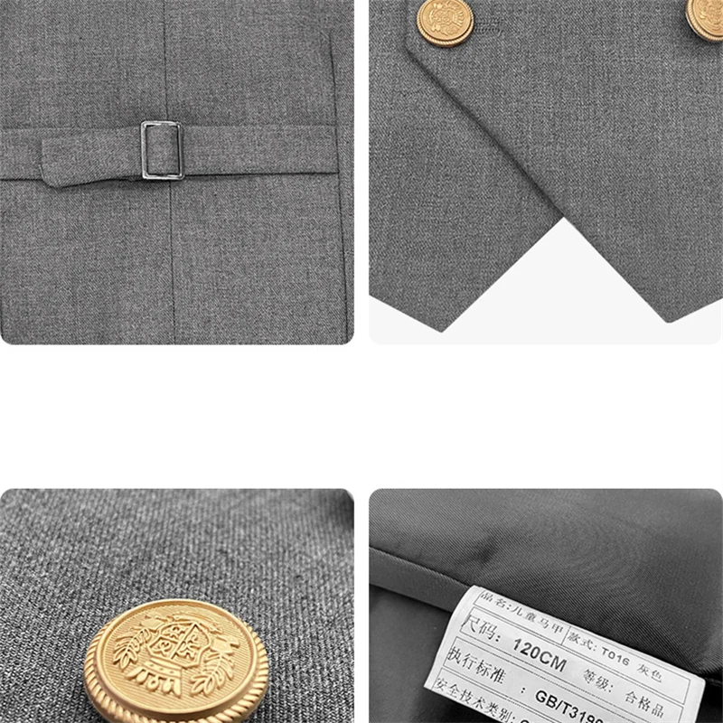Cool Kids Boys Formal Waistcoat Double Button Blazer Type Vest Girl Birthday Party Wedding Clothes Costume Black Grey Royal Blue