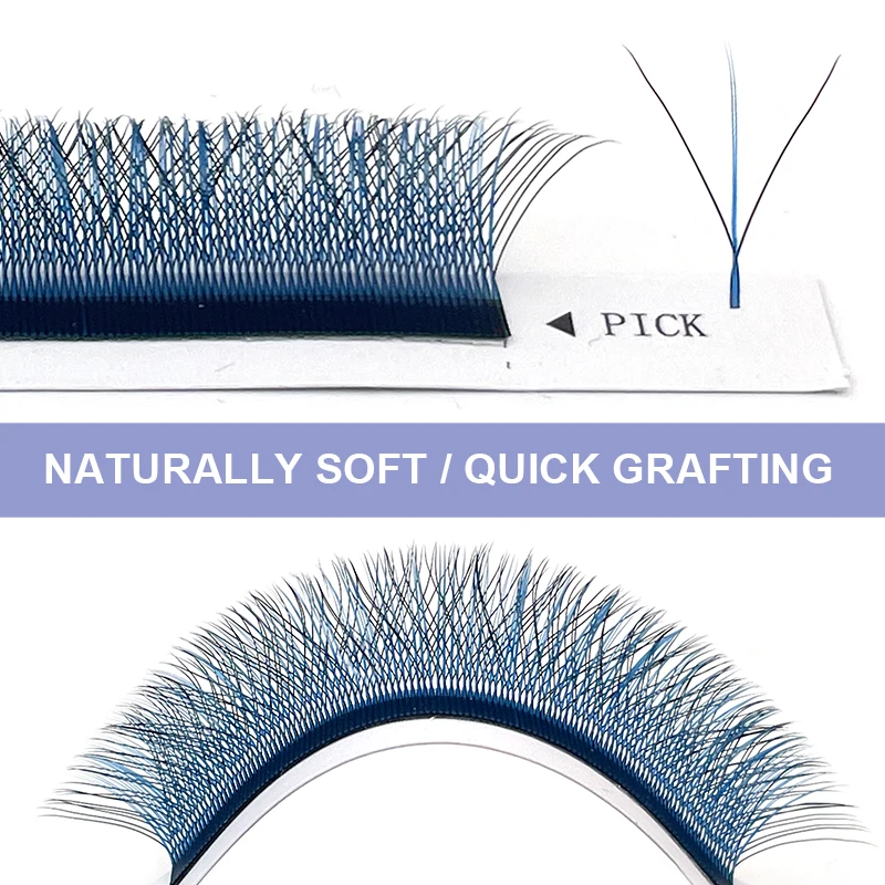 Eyelash Extensions, W Shape, 3D Blue-Core, Premade Volume Fans, W Style Lashes, Faux Mink, Soft, Easy Faning, Colored Lashes