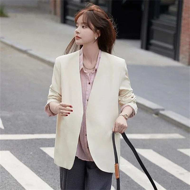 

Women's Casual s Jaets Ladies Coats Suits Autumn 2024 Faion Straight Cut Polyester Long Sve V-Ne Color