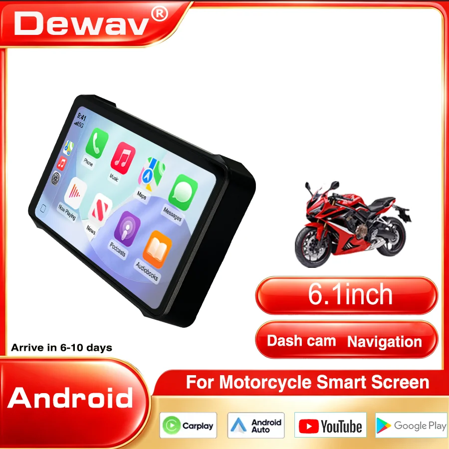 6,1 pulgadas para motocicleta Carplay pantalla electrónica inteligente DVR dash cam reproductor de vídeo 4G Android navegación GPS