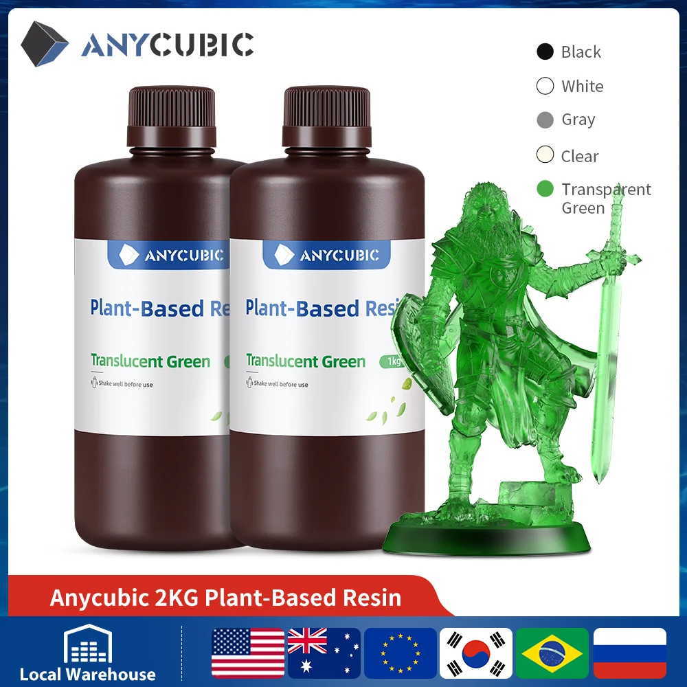 2 pieces/lot ANYCUBIC Plant-based UV Resin Low Odor Truly Eco-friendly Low Shrinkage 1KG Liquid Bottle LCD 3d Printing Materials