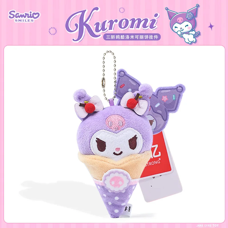Originele Sanrio-personages ijsconus pluche sleutelhanger, schattige Kuromi Hello Kitty Cinnamoroll tas-hanger, zacht gevuld charme-accessoire.