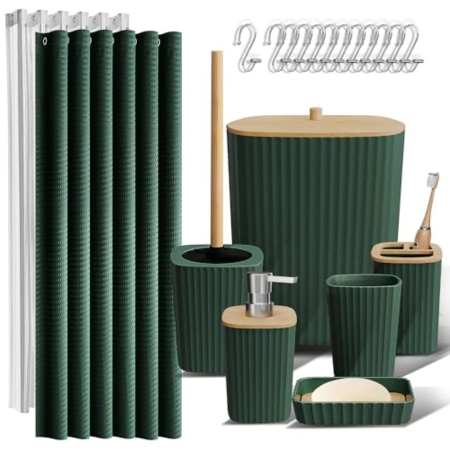 

Bathroom Accessories Set - Bathroom Set Bathroom Accessory Set Shower Curtain Set Toilet Brush Trash Can and Soap Dispenser - G