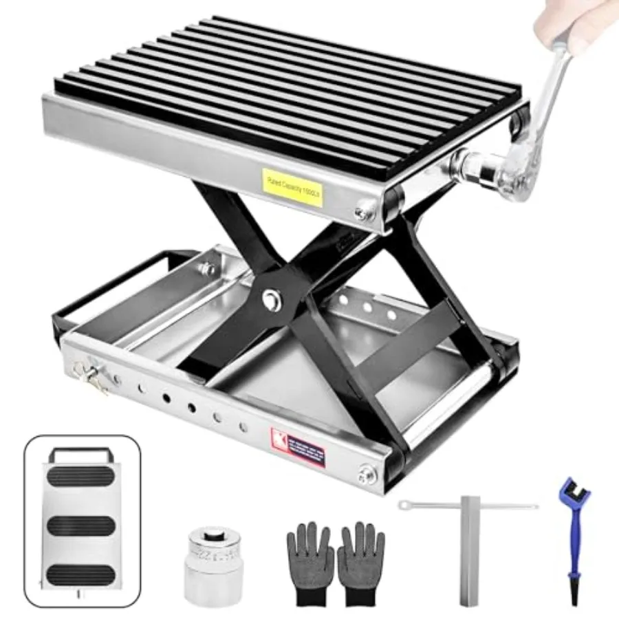 

1500 LBS Motorcycle Jack with Thickened 0.48 Rubber Pad and Upgraded Bearing Steel Center Stand with Carrying Handle and Anti-S