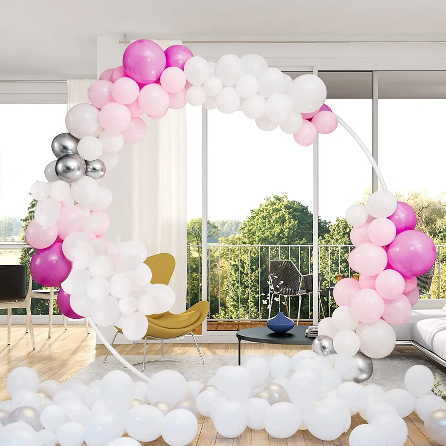 6.6FT Round Backdrop Stand Balloon Arch Frame White for Wedding Party Background Birthday Party  Decorations