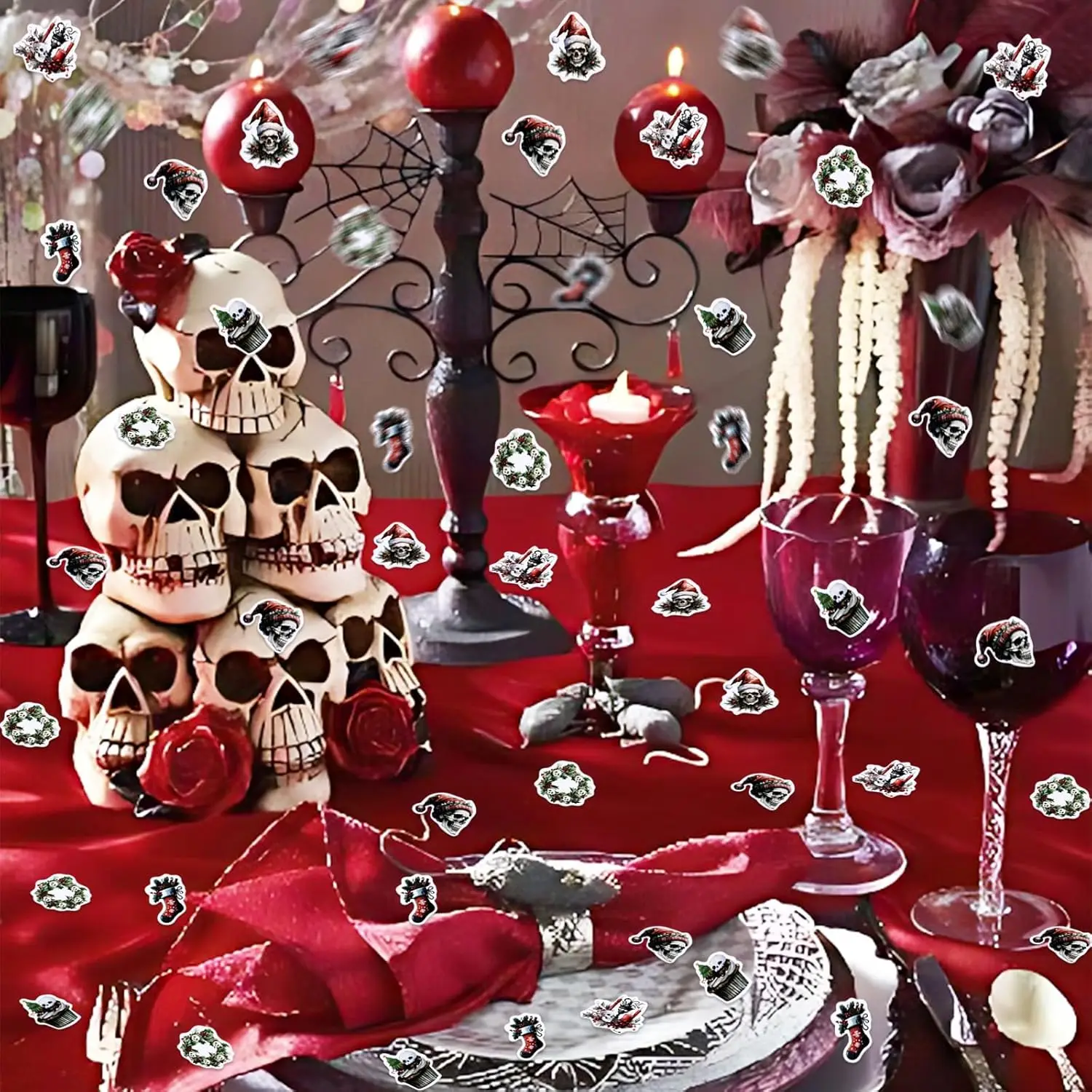 جورب إكليل قوطي ، ديكور الكريسماس ، قوطي حلويات ، جمجمة الكريسماس ، لوازم حفلات الأعياد ، الشتاء ، * * *