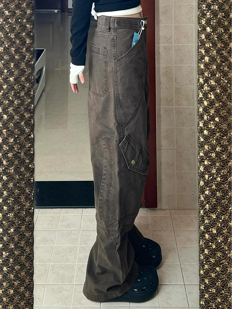 American High Street Retro Deconstructed Multi-Pocket Workwear Jeans Loose Straight Leg Slim Wide Leg Long Trousers for Men A...