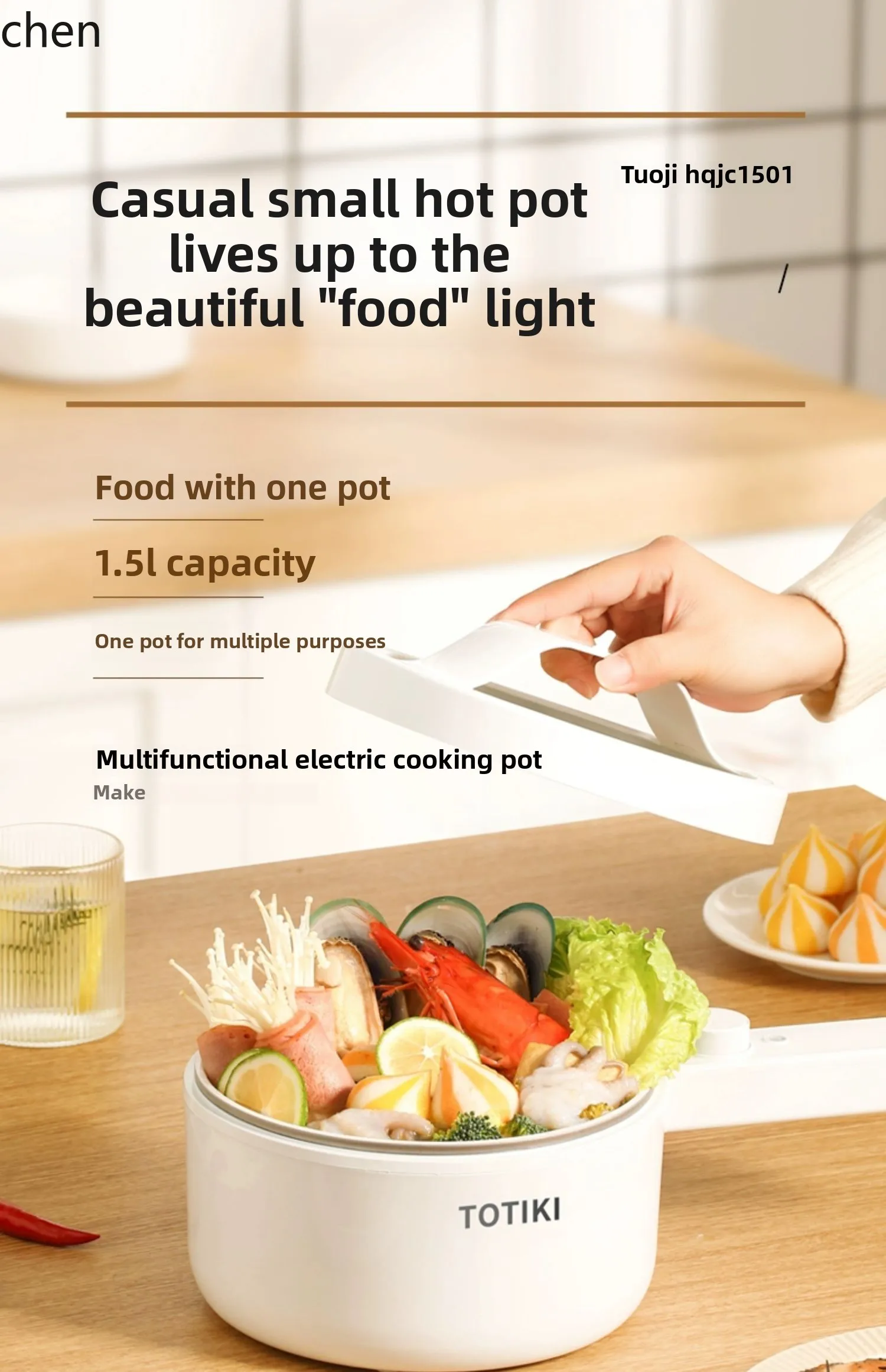 HTT Electric Cooking Pot Dormitory Student  Instant Noodle  Cooking Integrated  Small Mini Hot Pot Electric Wok