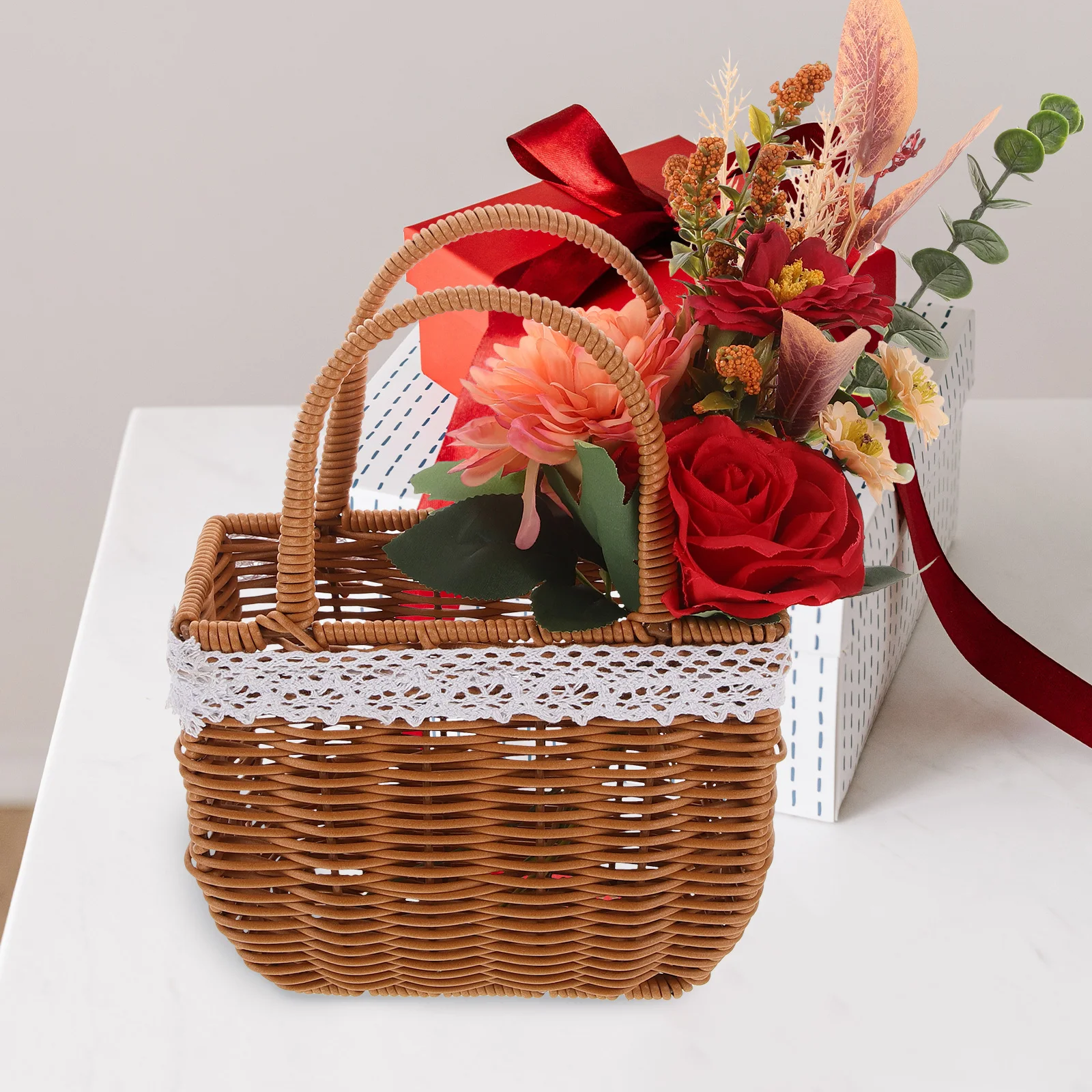 

Rattan Bag Woven Basket Purse 24cm Tall 18 5x8 5cm Size White Rope Decor Clutch Summer Flower Girl Gift Box Storage Container