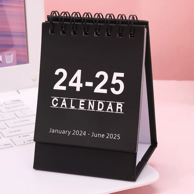 Portable Minimalist Desk Calendar, Inglês Agenda, Agenda Escolar, Diariamente, Mensal, Janeiro 2024-Junho 2025