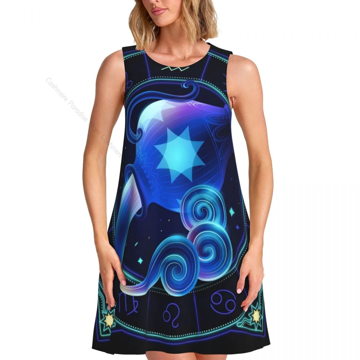 Robes d'été pour femmes, t-shirt de plage, sans manches, signe du zodiaque, décontracté, ample, débardeur, 2025