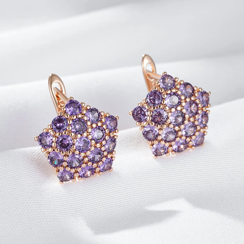 Kinel Hot Shiny Purple Natural Zircon Drop Earrings For Women Trend 585 Rose Gold Color Bride Wedding Fine Jewelry Crystal Gift