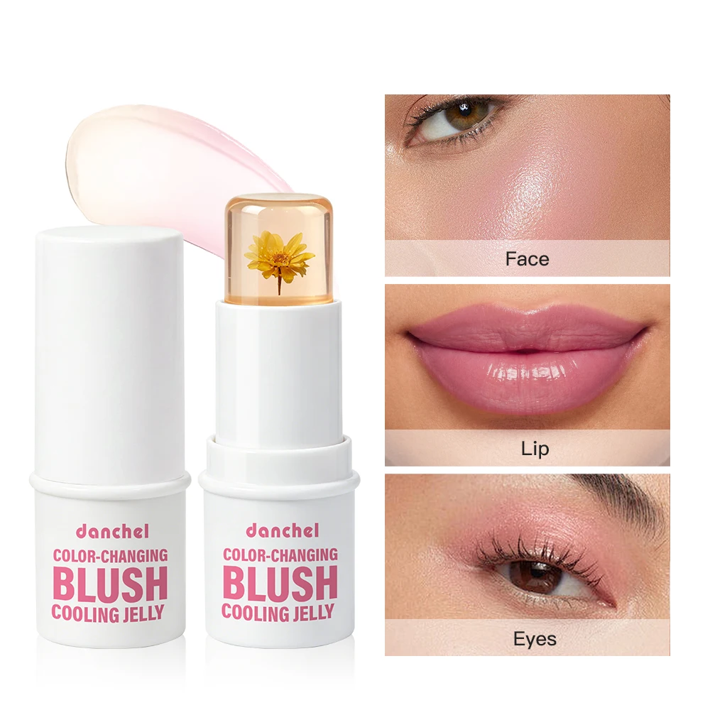 Color Changing Jelly Blush Danchel Magic Cooling Gel Blush Dual Temp & pH Adaptive Floral Extract Hydrating Blush Stick Moisturi