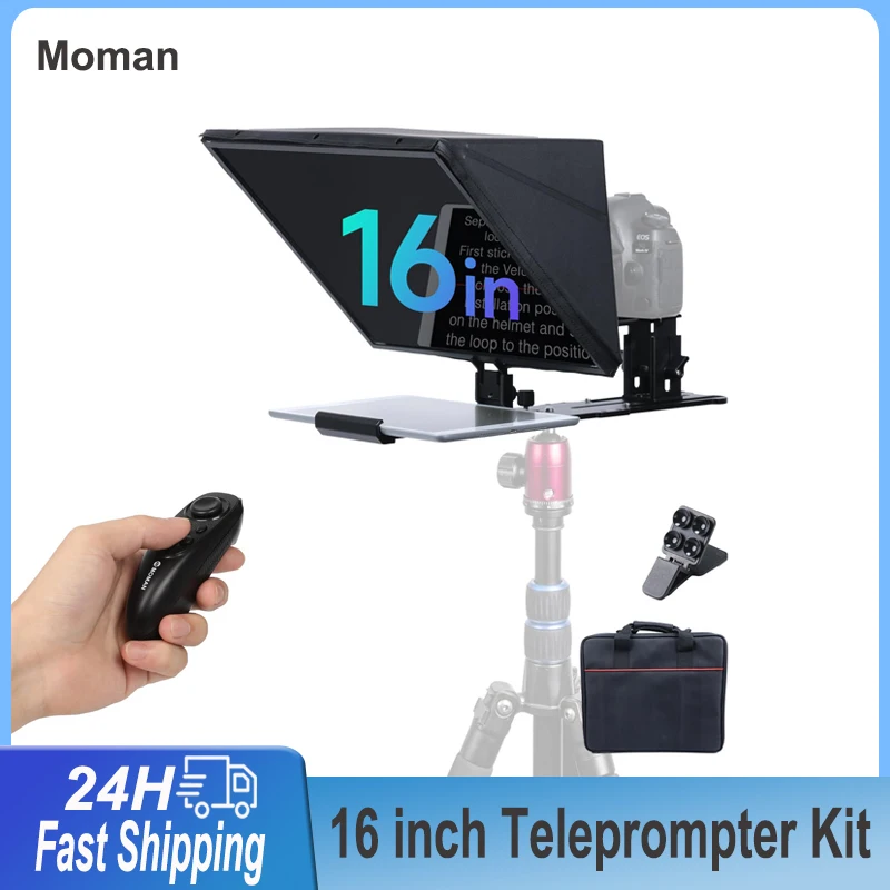 Moman MT16 Professional Teleprompter Kit 16 inch for iPad Tablet Video Prompting with APP Remote Control For Camera Camcorder