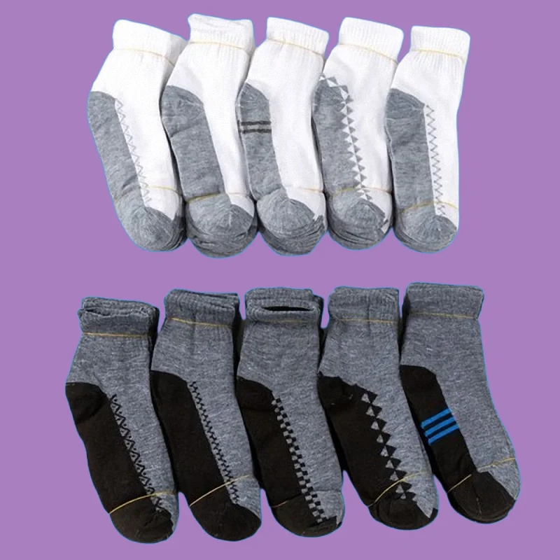 5/10 Pairs Black Bottom Gray Surface Sports Socks Breathable Sweat-Absorbing Casual Cotton Socks Men's Mid-Tube Socks