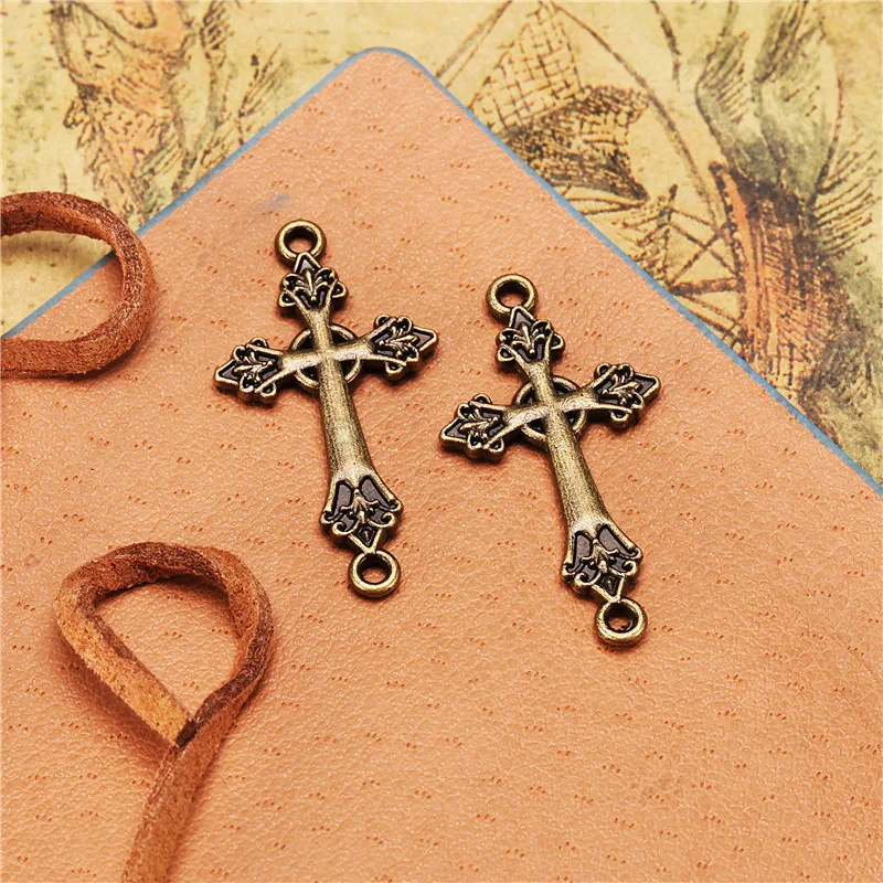 20Pcs/Lot 30x16mm Silver Bronze Color  Cross Connector Charms Religious Beliefs Fit DIY Jewelry Making Handcrafted Accessories