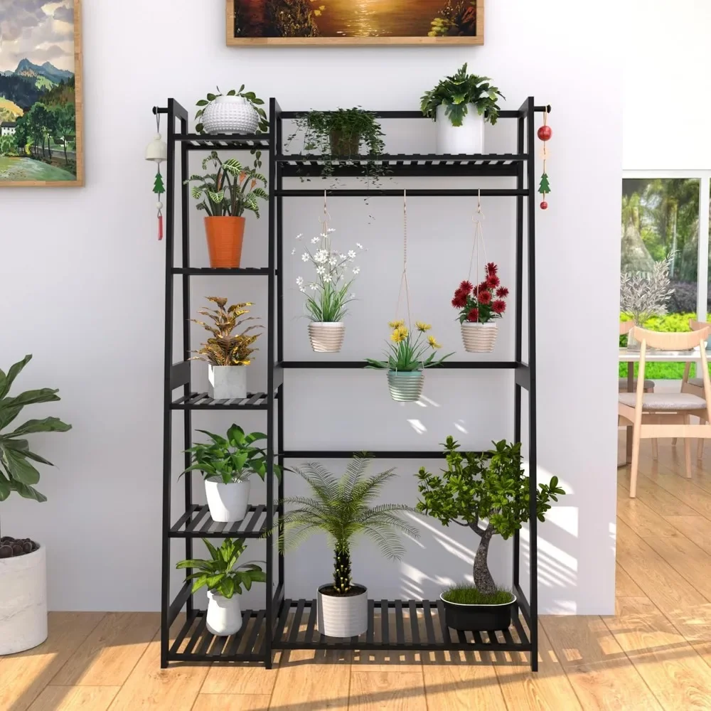 Bambu Vestuário Rack com Prateleiras, pendurado vestuário Rack para sala de estar, quarto, entrada, banheiro