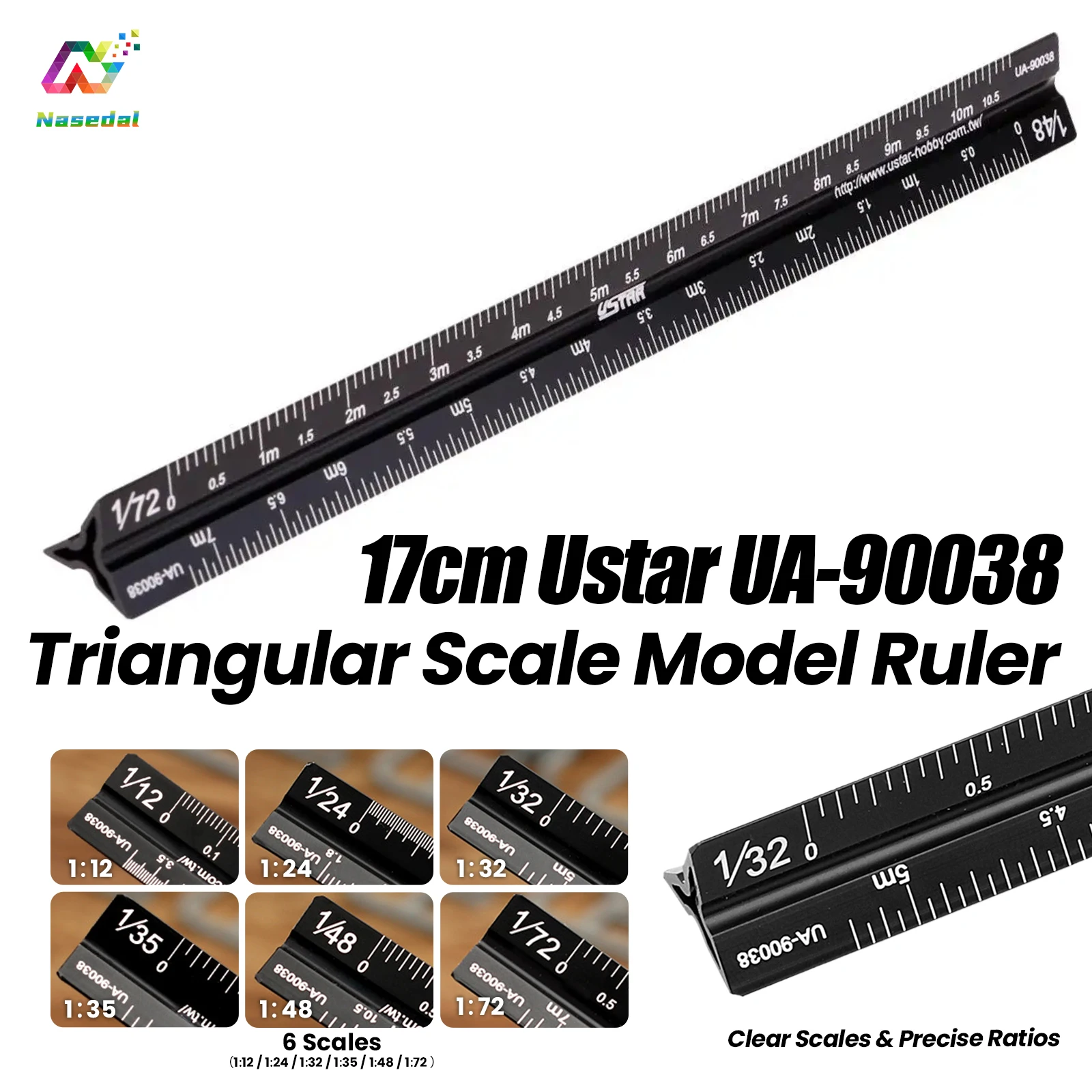 Ustar UA-90038 17cm Triangular Scale Ruler 6 Kinds Of Scale Specifications for Gundam Building Precision Measurement Alloy Tool