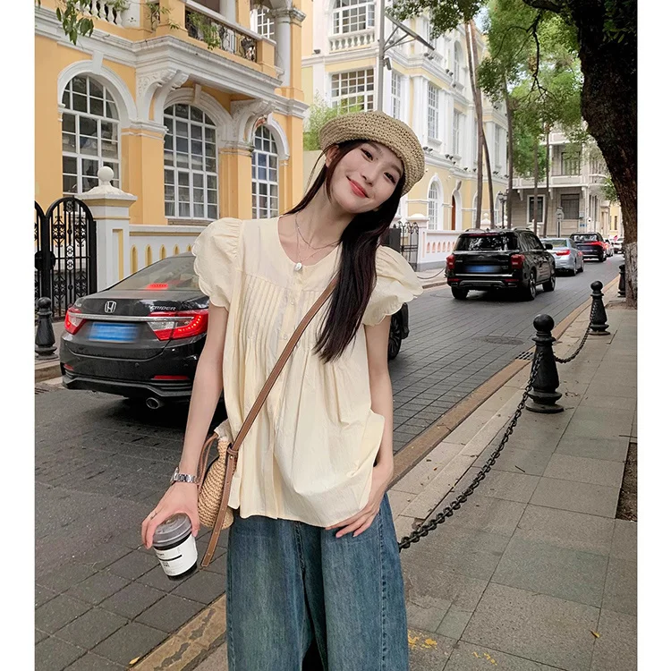 

Short Sleeve Shirts Womens l Patchwork Pintuck Slim Fit Business Casual Modern Urban Artistic Student Youthful Trendy Minimalist