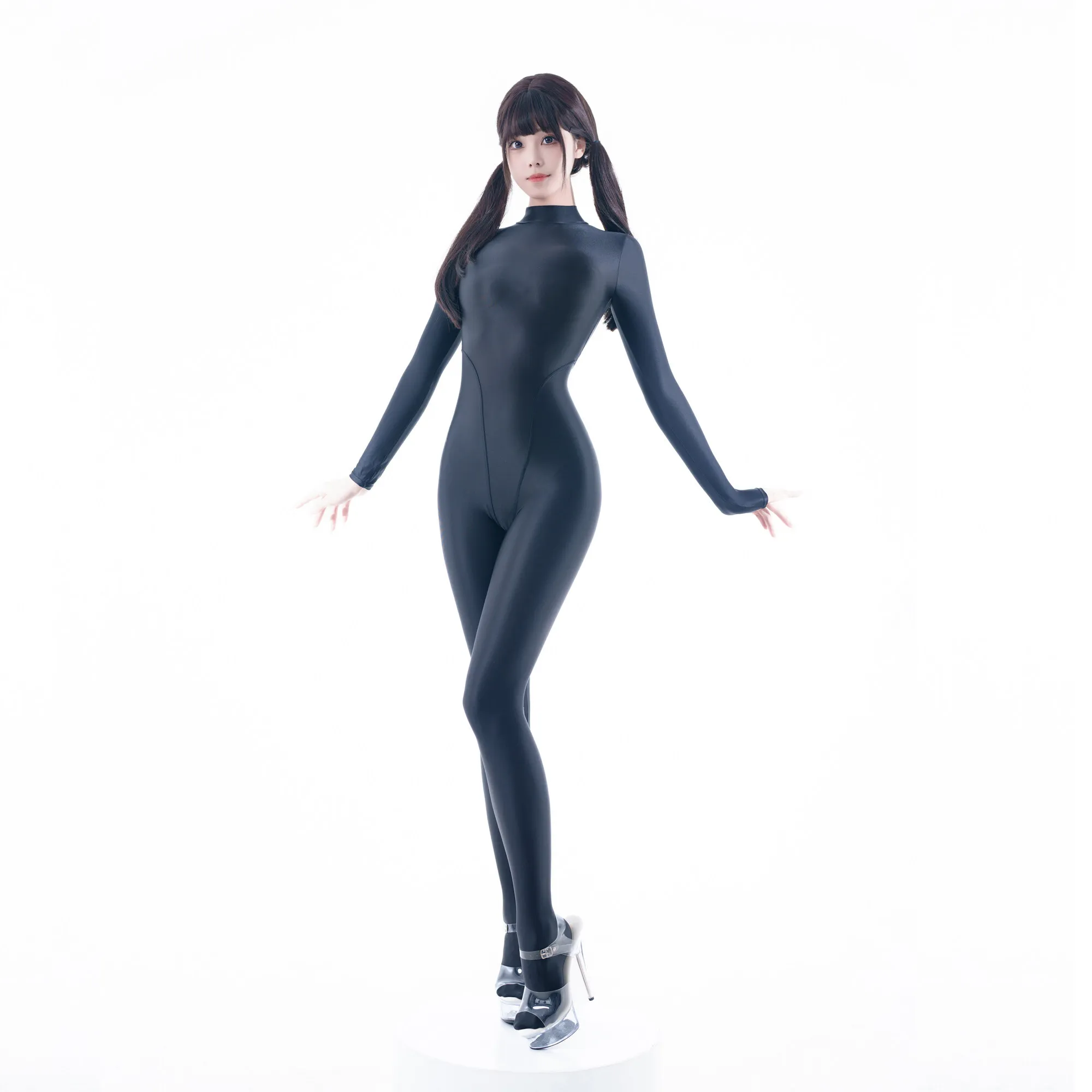 Women Glossy Full Body Jumpsuit Gym Yoga clothes Back Zipper Long Sleeved Bodysuit Silky Elastic Rompers One Piece Sportwear