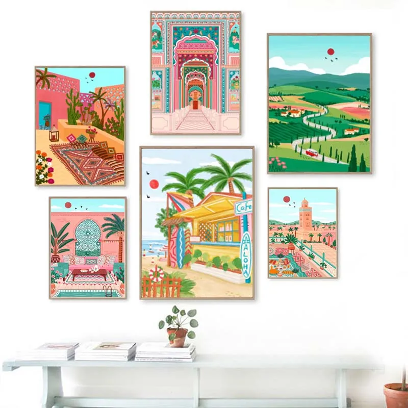 المغرب Marrakech كابادوسيا الهند بوابة السفر مدينة المشارك المشهد حائط لوح رسم الفن لغرفة المعيشة ديكور المنزل الصورة