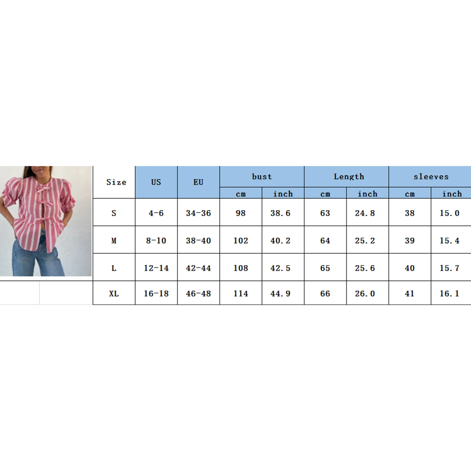 Kobiety Y2K Puff Krótki rękaw Peplum Koszule Wiązanie z przodu Ruffle Striped Print Hem Bluzka Tops Teen Girls Lace up Cute Summer Tops